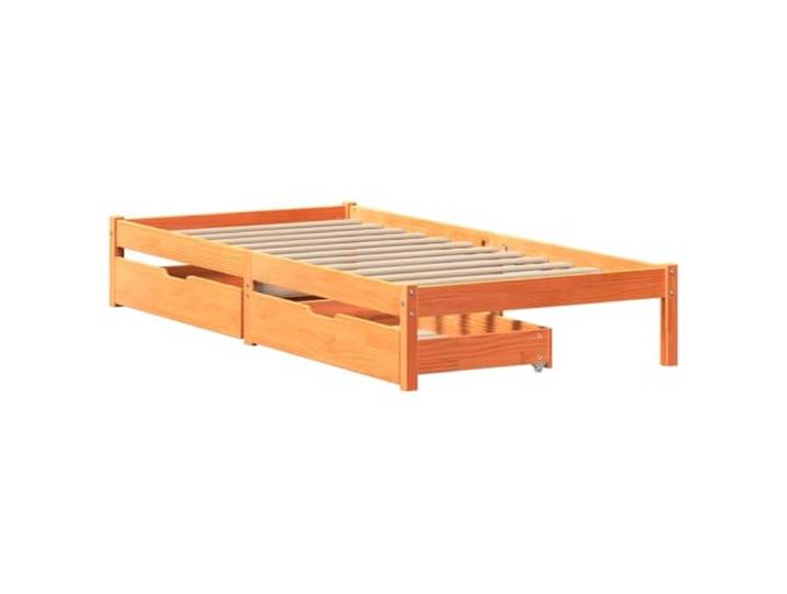 KTHLBRH Bett 90 x 200 cm Kiefernholz Braun Wachs Lattenrost, 2 Schubladen, 100 kg, für Schlafzimmer