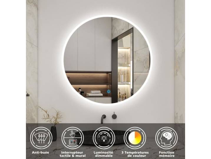 Miroir salle de bain LED - Marque inconnue - 60cm - Anti-buée - Dimmable - Fonction mémoire