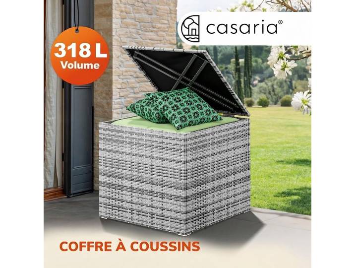 CASARIA Coffre de Rangement 318L Gris avec Couvercle et Vérin à Gaz