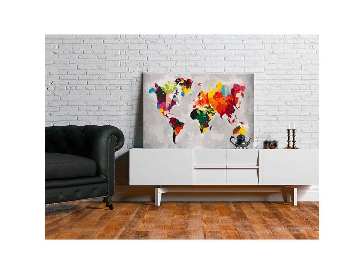 Peinture par numéro - Carte du monde VII Lin Gris 40 x 50cm