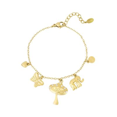 Charm-Armband ADELIA´S "Armband Charmarmband mit Schmetterling, Pilz und Elefant, 18 cm", gold (goldfarben), Armbänder, Damen, yehwang_18, Edelstahl, Charm-Armband, stylisch mit Schmetterling, Pilz und Elefant