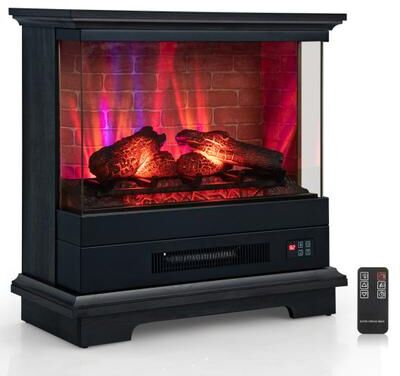 Costway 27 Inch Freestanding Fireplace with Remote Control-Black