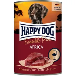 HAPPY DOG 400 Gramm Hundenassfutter Sparpaket 24 x 400 Gramm Strauß Pur