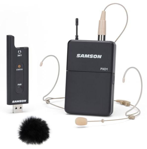 Samson XPD2 draadloos systeem met headset-microfoon en windbescherming