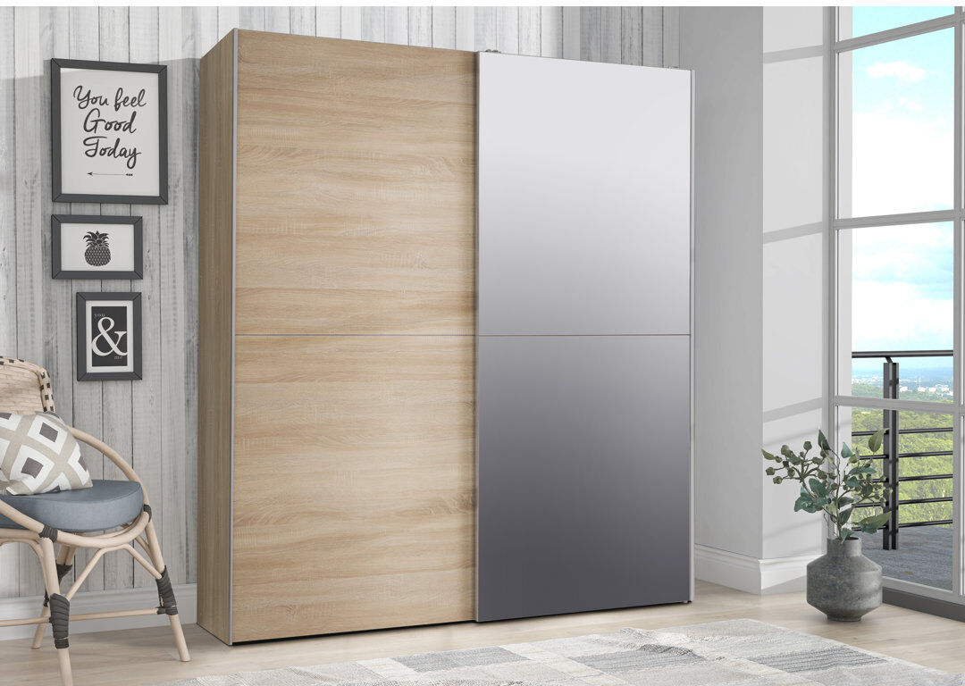 Hykkon Alfaro 2 Door Wardrobe Beige 190.5cm H X 170.3cm W X 61.2cm D