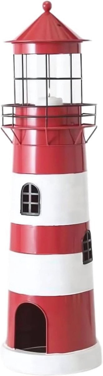Maritieme vuurtoren lantaarn - Rood/wit gestreept windlicht