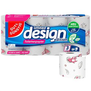 Gut&Günstig Toilettenpapier limited design edition, 3-lagig, mit Duft, Tissue, 180 Blatt, 8 Rollen