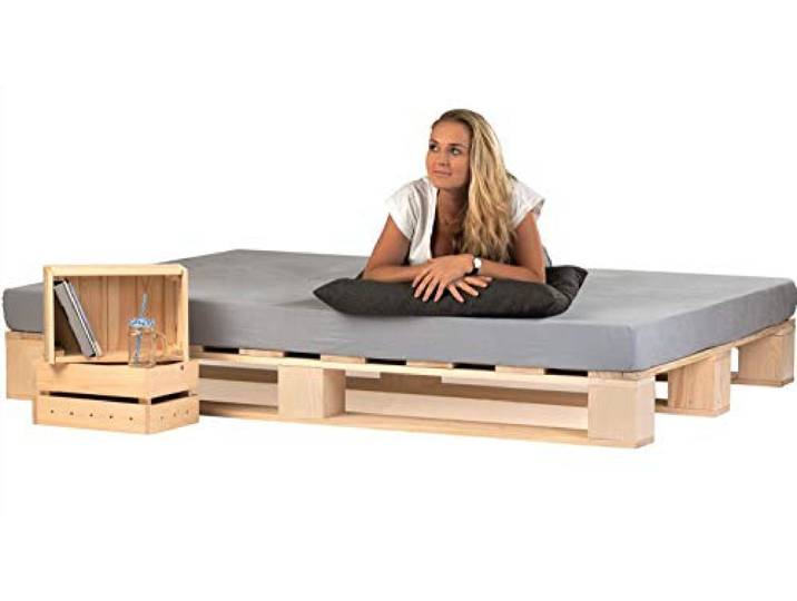 sunnypillow 140x200cm Paletten Bett aus Holz Holz Bett Massivholz Bett Bett aus Paletten Palettenmöbel Naturholz Fichte europalette 80 90 100 120 140 160 180 200 220 240x200cm