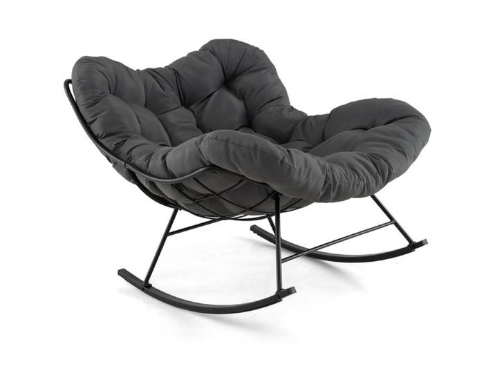 GIANTEX Fauteuil à Bascule Chaise Papasan en Forme d'Oeuf avec Coussin Epais Charge 205 kg pour Salon Jardin Terrasse Gris