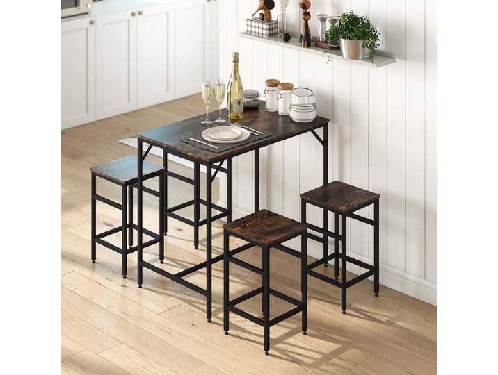 HOMCOM Set Bar Industriel Bois Chêne/Métal Noir 4 Tabourets