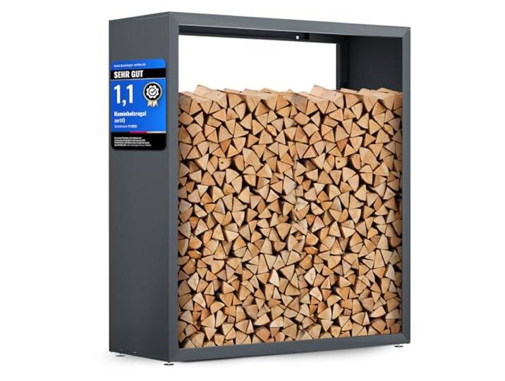 sortiQ Kaminholzregal Metall [RAL 7016] Kaminholz-Regal für außen & innen - wetterfeste, moderne Brennholz-Stapelhilfe für stabile Holzaufbewahrung Holzlager mit Stellfüßen (130 x 145cm)