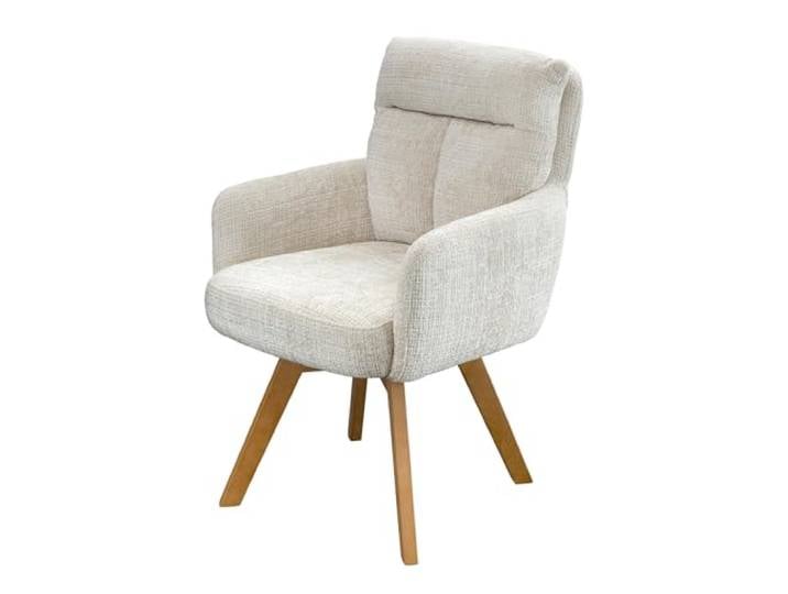 Riess Ambiente Drehbarer Stuhl Big George - Champagner - Chenille mit Armlehnen Buchenholz Natur Esszimmerstuhl Retro Design