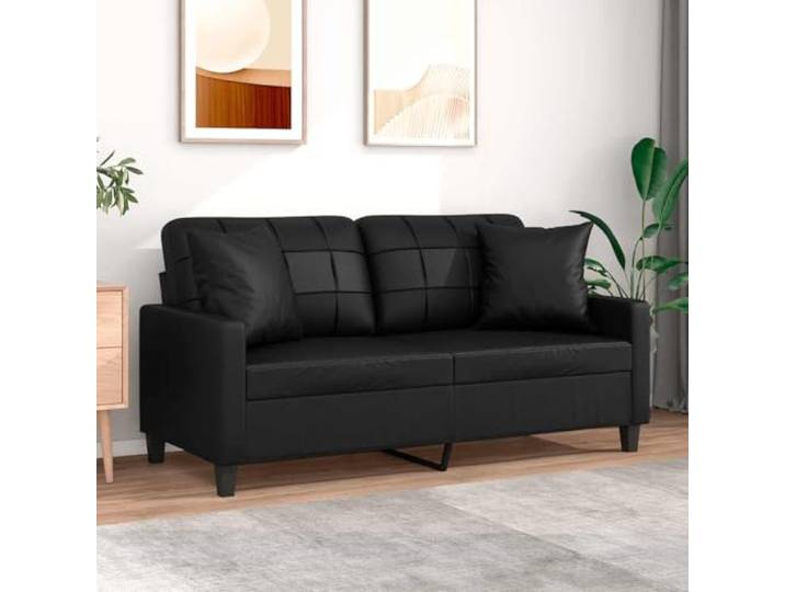 HEFZGDB Modernes 2-Sitzer-Sofa mit Zierkissen Schwarz 140 cm Kunstleder Langlebiges Metallgestell Komfortables Polstermöbel Schmutzabweisende Reinigung Stabiles Sofa Design Elegantes