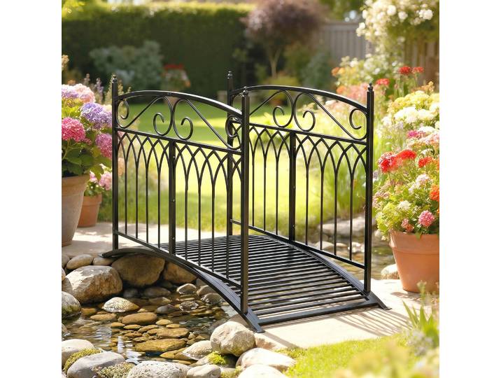 Outsunny Pont de Jardin Métal Baroque 91cm Noir 100kg