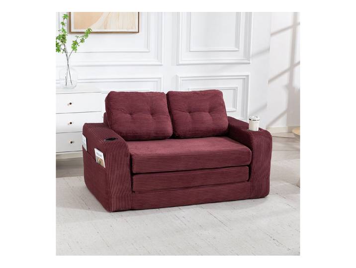 MODFU Sofa Rahmenloses Zweisitzer-Loungesofa aus Cordstoff mit Seitentaschen, Getränkehaltern und umbaubarem Sitzsack, gestepptes Design für maximalen Komfort