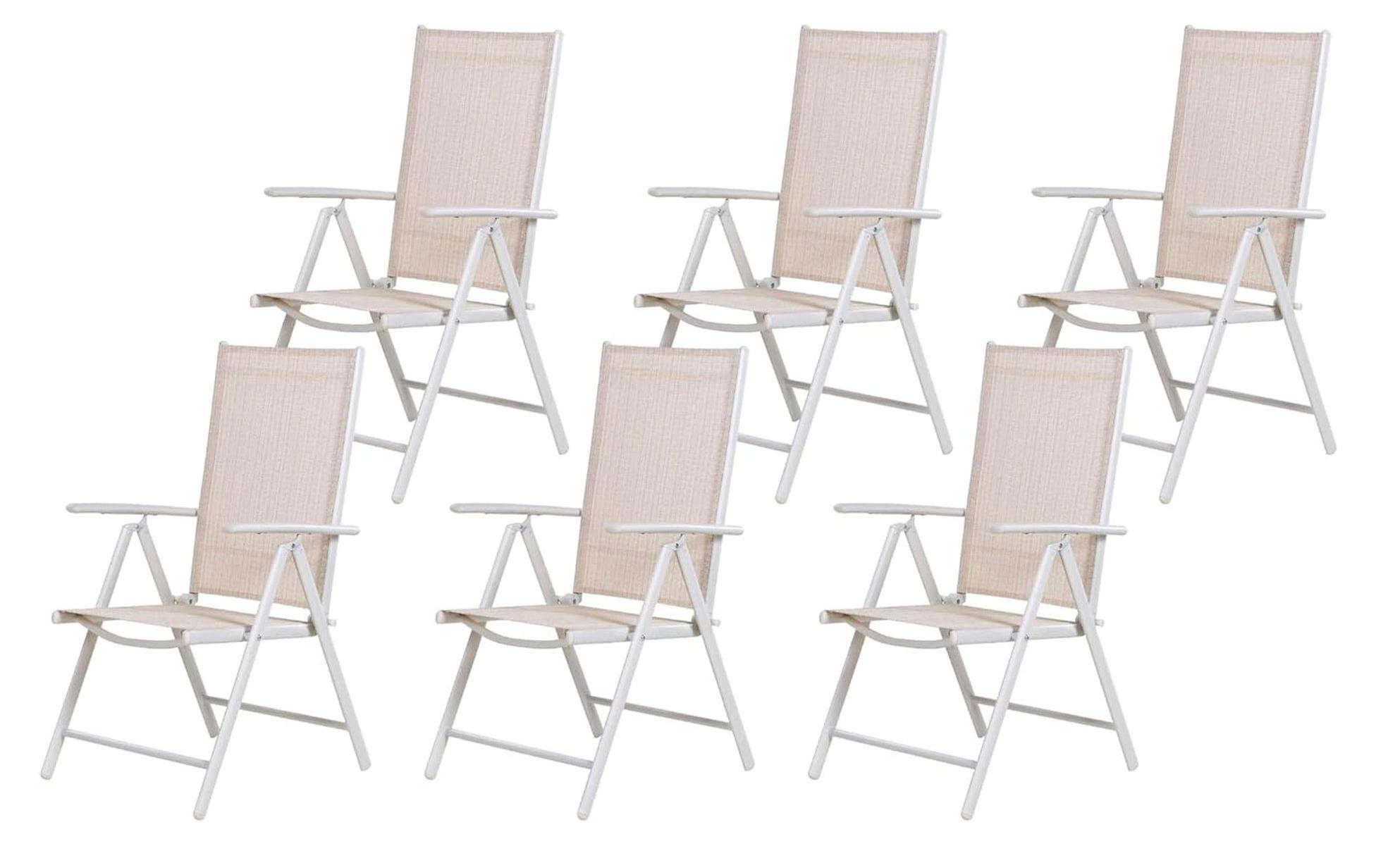 6er Set Hochlehner Gartenstuhl Aluminium Beige