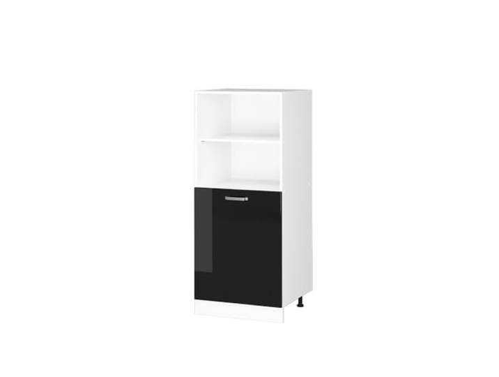 Vicco Hochschrank R-Line , Schwarz Hochglanz 60 cm mit offenen Regalen, und Tür, zur Aufbewahrung von Haushalts- und Reinigungsutensilien