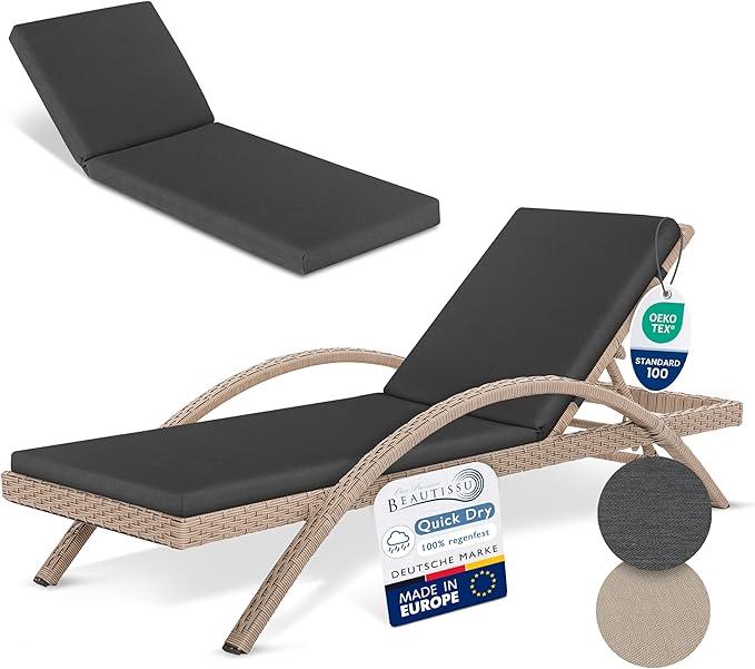 Auflagen für Gartenmöbel Wasserdicht 2er Set Outdoor Polster | 190x60cm Anthrazit Liege wetterfest schnell trocknend für Gartenliegen Auflage Sonnenliege Liegenauflage Garten Deckchair