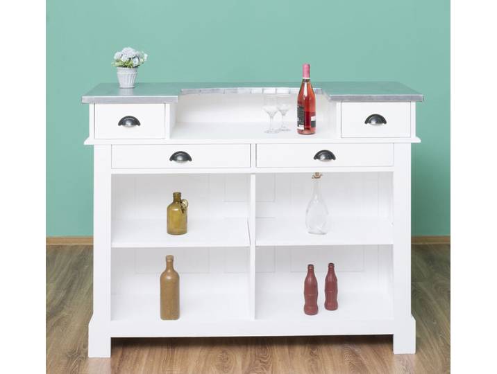 Bartheke weiß im Landhausstil mit Zinkplatte 120 cm