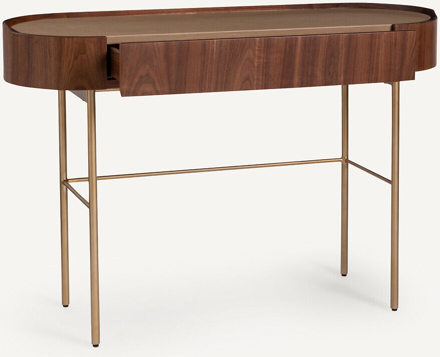 AM.PM Bureau console plaqué noyer et cuir, ASLEN