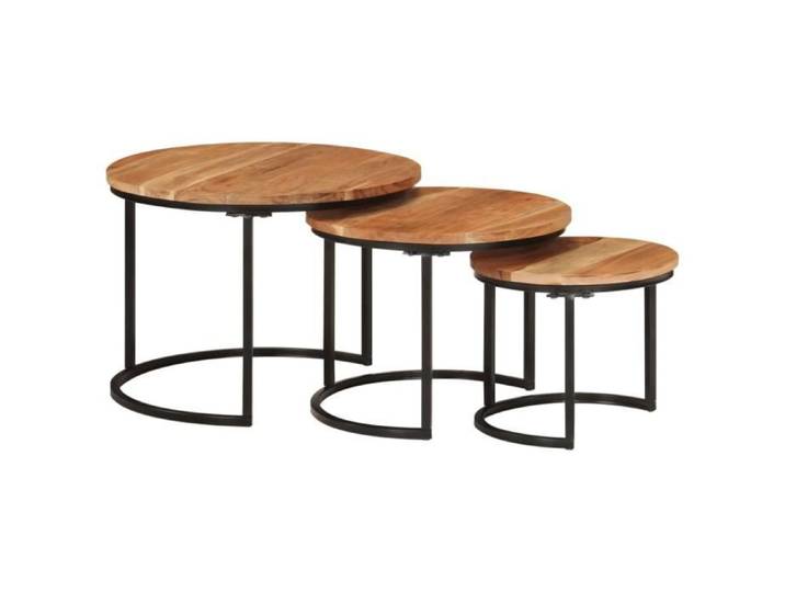 Tables gigognes - KEENSO - Bois d'acacia massif - Design d'imbrication - Aspect bois - Noir