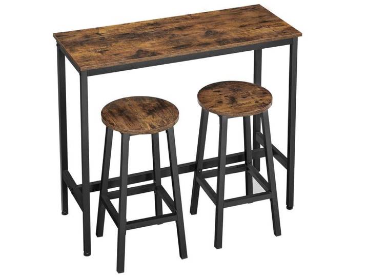 Ensemble table de bar avec 2 tabourets - Table haute avec tabourets de bar - Set moderne 3 pièces - Chêne rustique/Noir