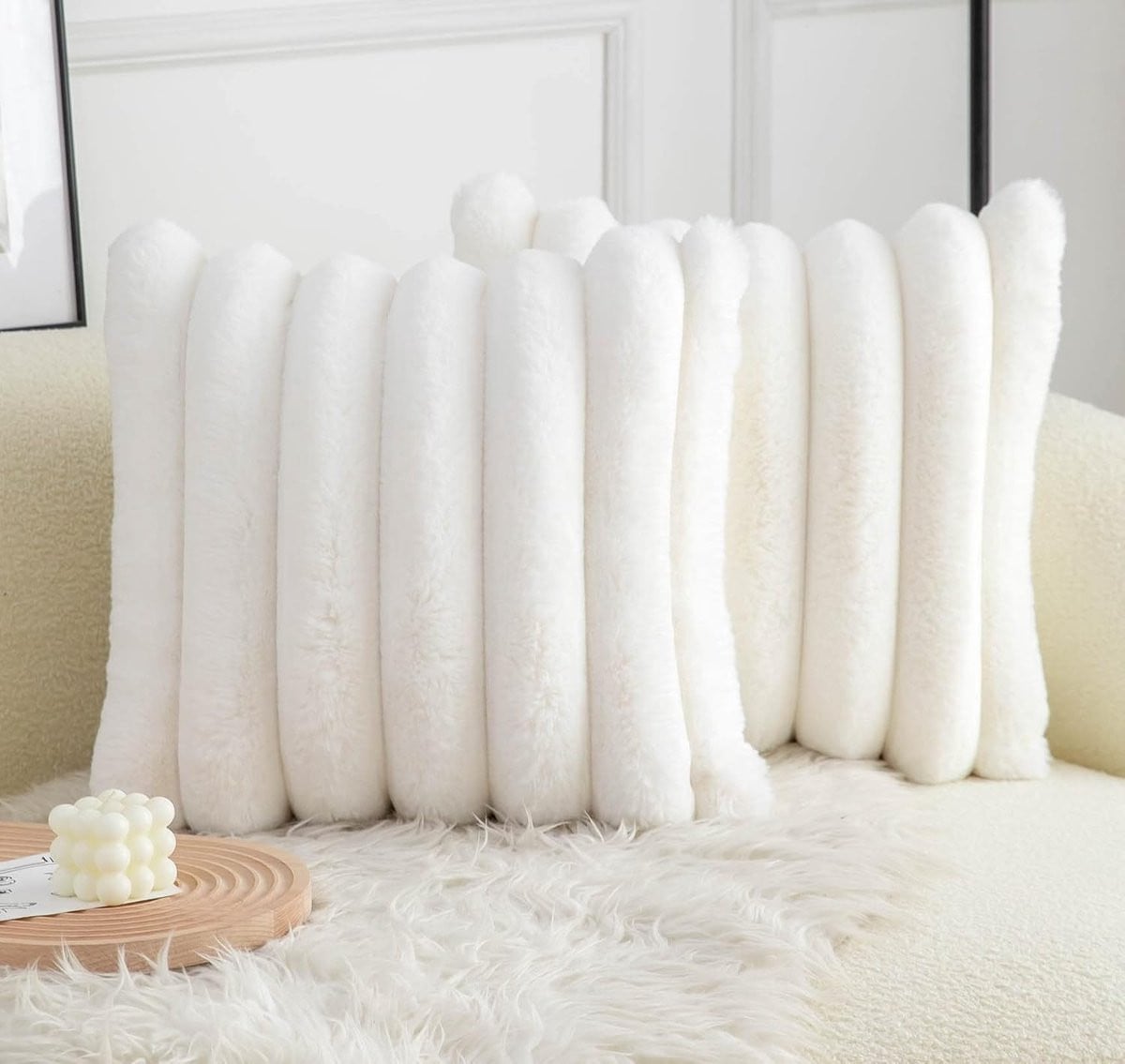Set van 2 luxe vierkante kussenschalen van imitatiebont