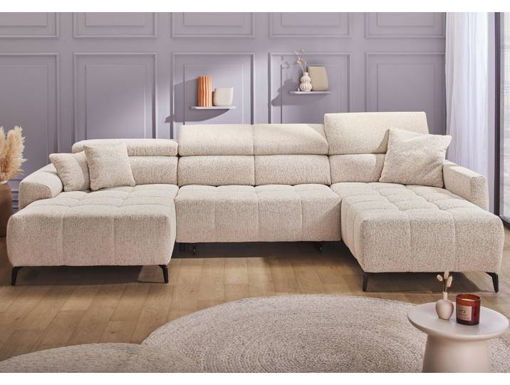 Wohnlandschaft JOCKENHÖFER GRUPPE Ultima U-Form, B: 363 cm, 60 cm elektrische Sitztiefenverstellung , beige (creme terracotta melange 432, 04), B:363cm T:118cm, Korpus: 100% Polyester;Kissen: 100% Polyester, Sofas, Wohnlandschaft, USB-Ports, Kopfstützen verstellbar, Zierkissen, bis 140 kg/Sitz