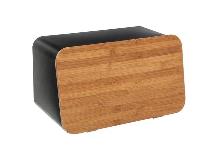 Boîte à pain en métal noir et planche à découper bambou