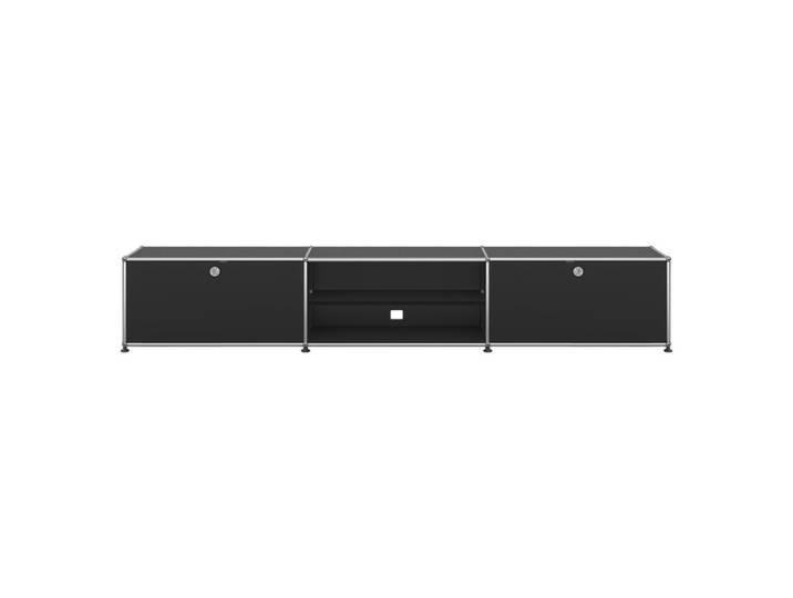 USM Haller TV-Bank 3-fach breit Ausziehtür offen Klapptür schwarz Ausziehtür/offen/Klapptür mit Schloss graphitschwarz 228x39x53 cm