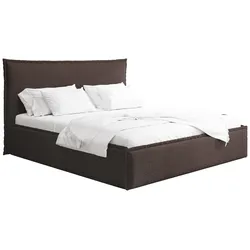 POLSTERBETT Pillow mit Bettkasten, Lattenrost & hohem Kopfteil in Braun Bouclé 140x200 cm