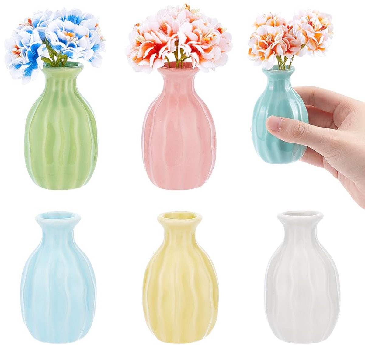 Unyqoos Set van 6 kleurrijke keramische vazen voor decoratie en bloemenarrangementen
