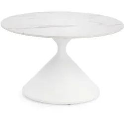Couchtisch Joona Marmor-Optik, modern und rund, Weiß, Ø 70 cm, Metallgestell