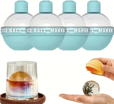 Inspire Picks Spherical Ice Molds Reusable Ice Ball Trays For Whiskey Cocktails And DIY Drinks 4pc Blue