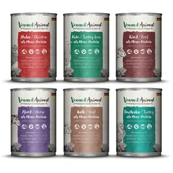 Venandi Animal 6x400g Mix-Paket Katzennassfutter Huhn/Pute/Rind/Pferd/Kalb/Truthahn