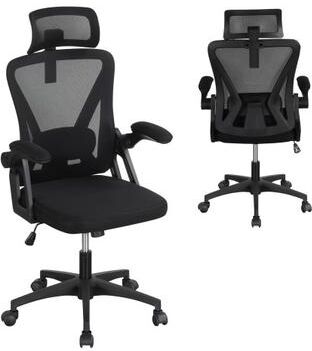 Costway Ergonomic Mesh Office Chair with Adjustable Lumbar Support and Flip-up Armrests-Black