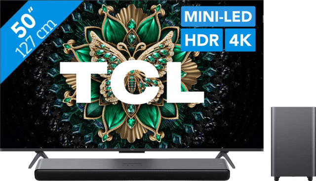 TCL 50 inch QD Mini-LED C61K (2025) TV met TCL S55H 2.1 Soundbar