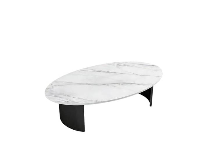 9bbhfJw4R Couchtisch im Landhausstil Kleiner ovaler Couchtisch aus Felsplatte for den Haushalt(Weiß,Klein)