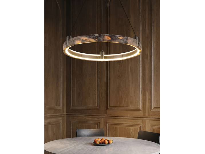 Nouvelle Tendance 2026 Lustre LED Dimmable en Marbre et Alabâtre, Luminaire Suspendu pour Salon et Salle à Manger