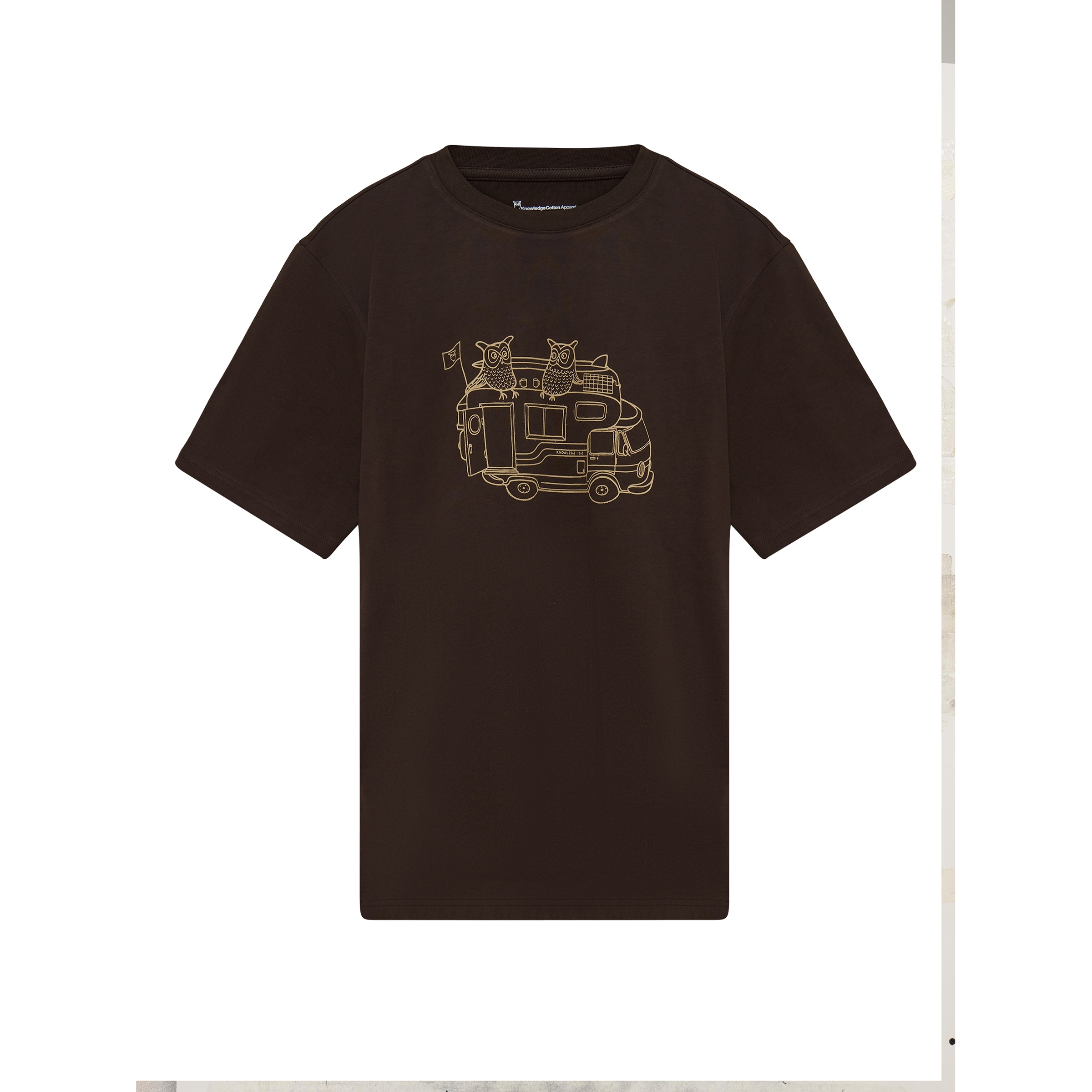 KnowledgeCotton Apparel Front Print Herren T-Shirts braun Größe S Lifestyle Hautfreundlich