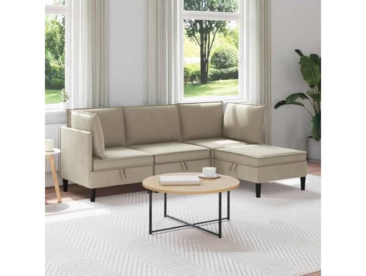 YUTAASU Wohnzimmergarnitur 4 Sitzer Sand Polyester 100% Polyester, Sperrholzrahmen, Klappenverschluss, Pflegeleicht, Modernes Design