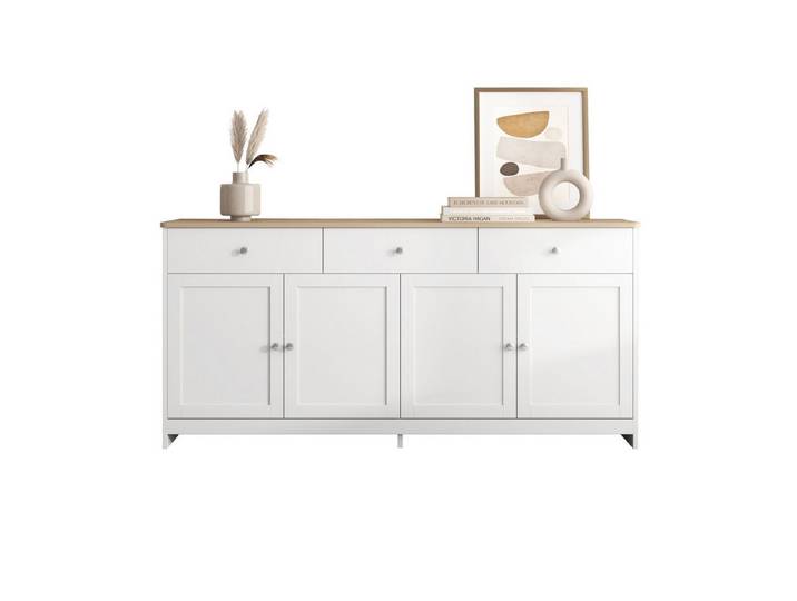MODFU Sideboard Küchenschrank (Aufbewahrungsschrank mit drei Schubladen und vier Klappen, 1 St., Sideboard im Landhausstil), Breite 160cm