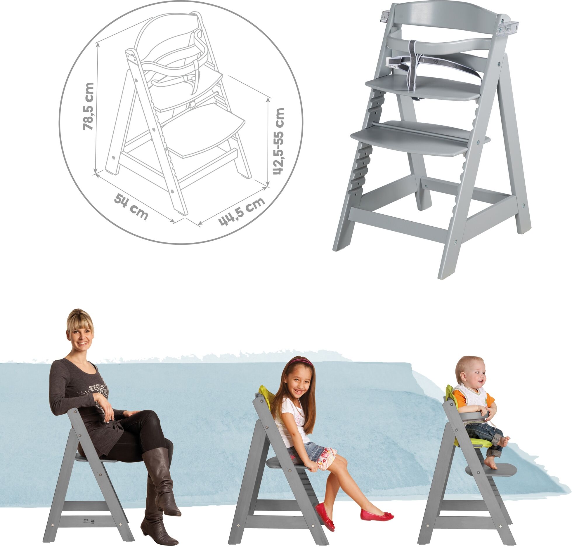 Hochstuhl ROBA "Treppenhochstuhl Sit Up Click & Fun, taupe", Baby, Gr. B/H/T: 45cm x 80cm x 54cm, grau (taupe), Stühle Hochstuhl, aus Holz taupe B/H/T: 45cm x 80cm x 54cm