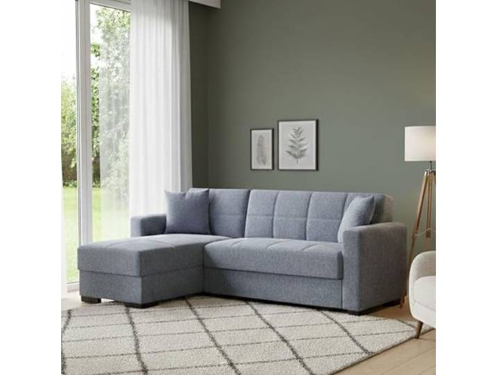 Dmora Schlafsofa mit Ottomane Fernando 227x150 cm Grau Stauraum