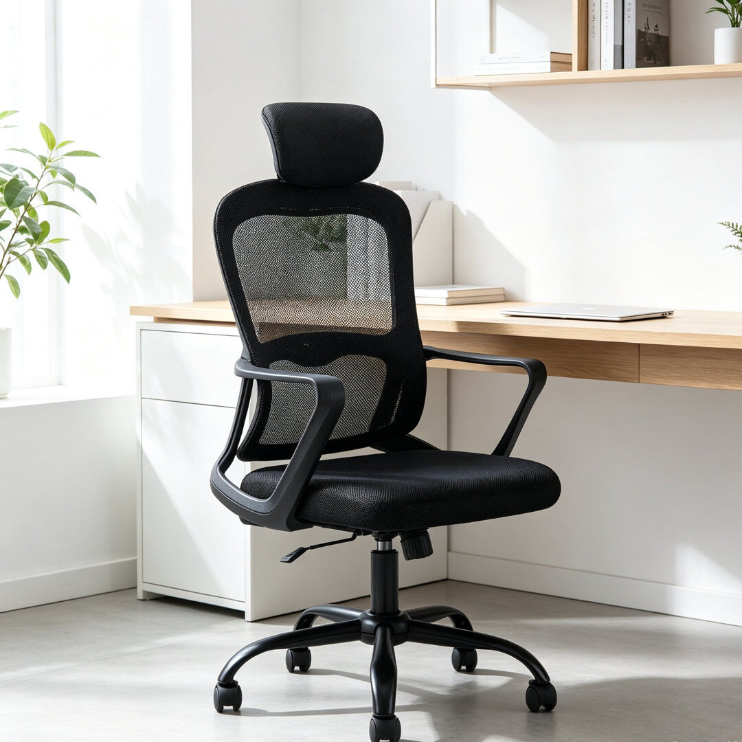 Brayden Studio Mesh Office Chair with Headrest Black 55.5 cm H