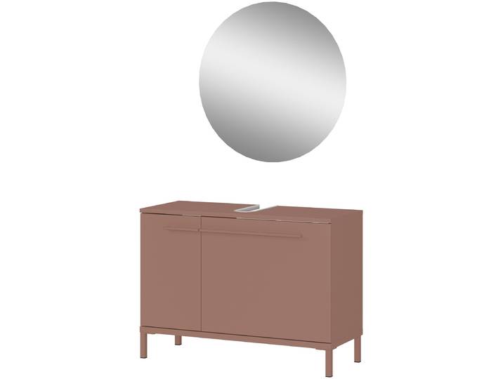 Badmöbel-Set GERMANIA Laurino , toffee, B:80cm H:200cm T:34cm, Glas, Holzwerkstoff, Metall, Kastenmöbel-Sets, Badmöbel-Set, mehrteiliges Set mit Waschbeckenunterschrank und rundem Spiegel