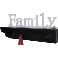 Wandgarderobe MCW-D41 Family, Garderobe Regal, 4 Haken massiv 30x60x13cm ~ schwarz/weiß