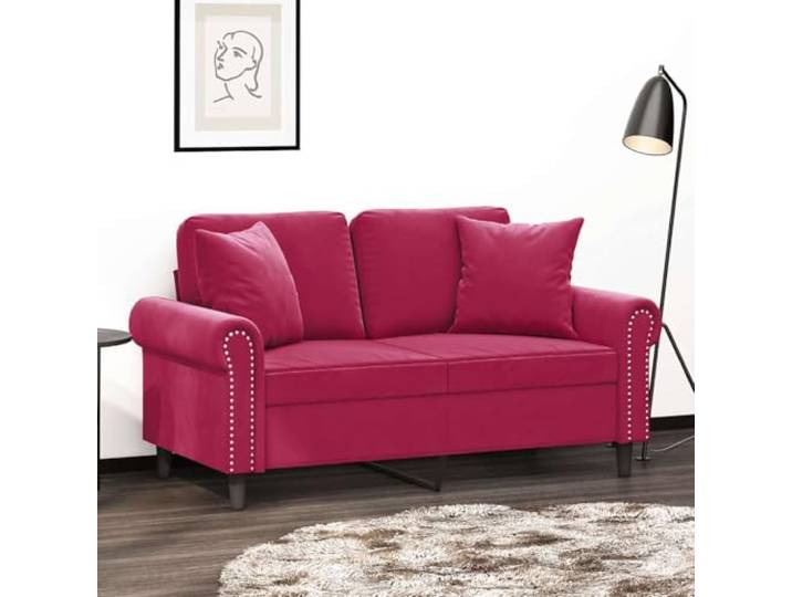 HEFZGDB Modernes 2-Sitzer-Sofa 120 cm Weinrot Samt mit Zierkissen – Robustes Metallgestell für Stabilität und Weicher Velours Komfort, Bequeme Sitzpolsterung und Dekorative Kissen