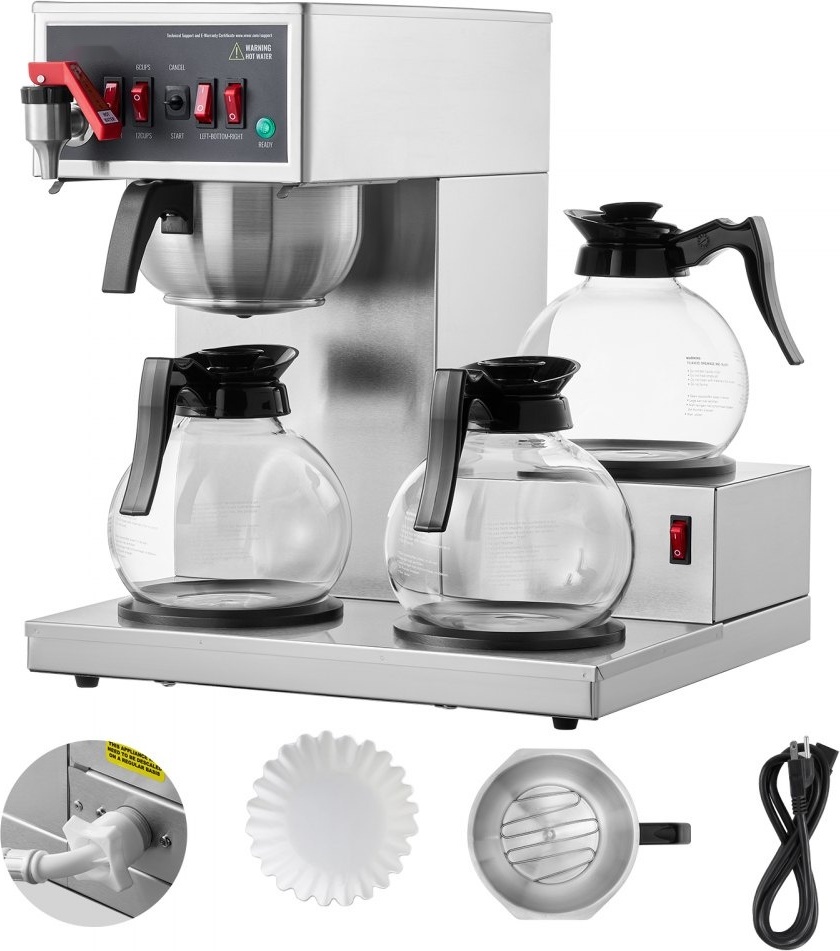 Kommerzielle Filterkaffeemaschine - 3 Glaskaraffen - 12 Tassen - Hochleistungs-Kaffeemaschine - Gewerbliche Kaffeemaschine für Cafés und Restaurants