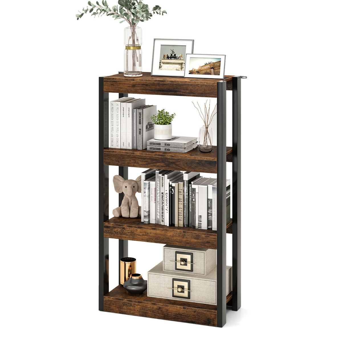 Costway Houten Boekenkast met Open Planken en Kantelbeveiliging, Bruin